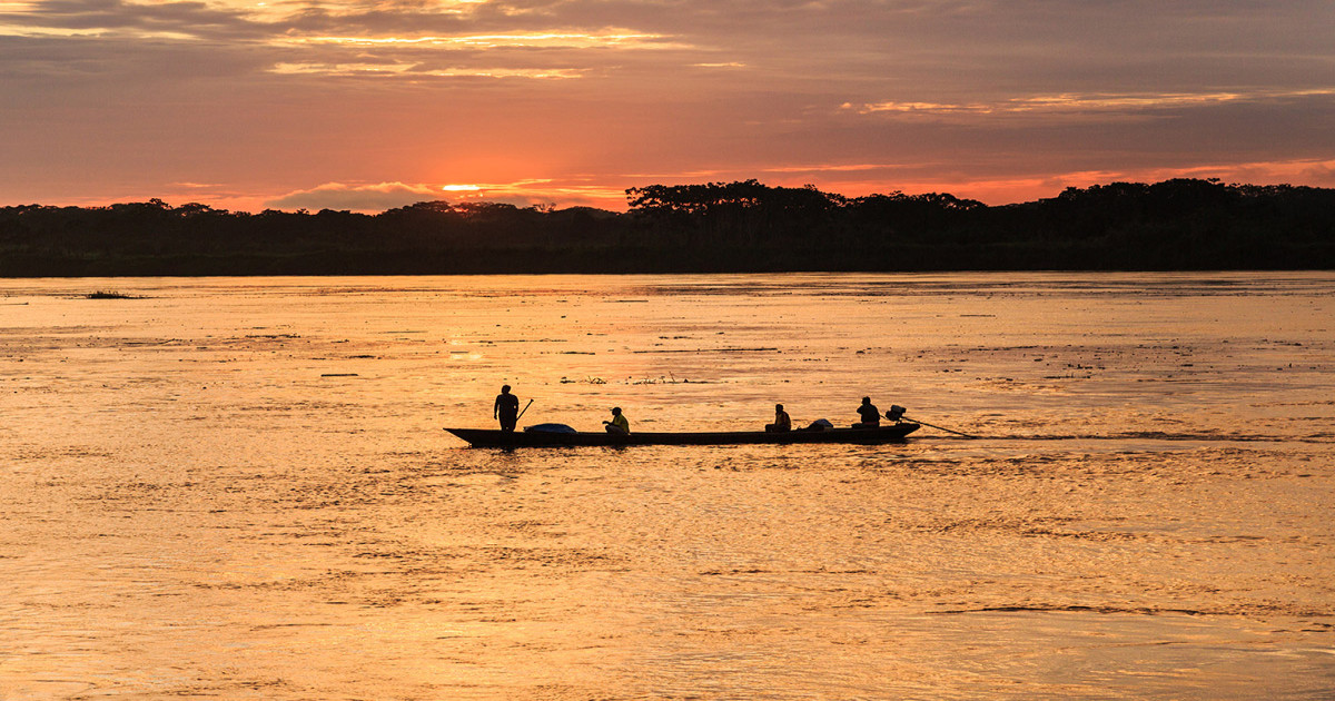 amazonas, atardecer, rio, barca